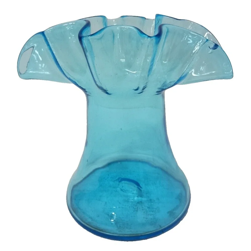 VTG Rainbow Kanawha Blue Glass Vase Ruffle Edge Hand Blown Mid Century Modern - Picture 1 of 10